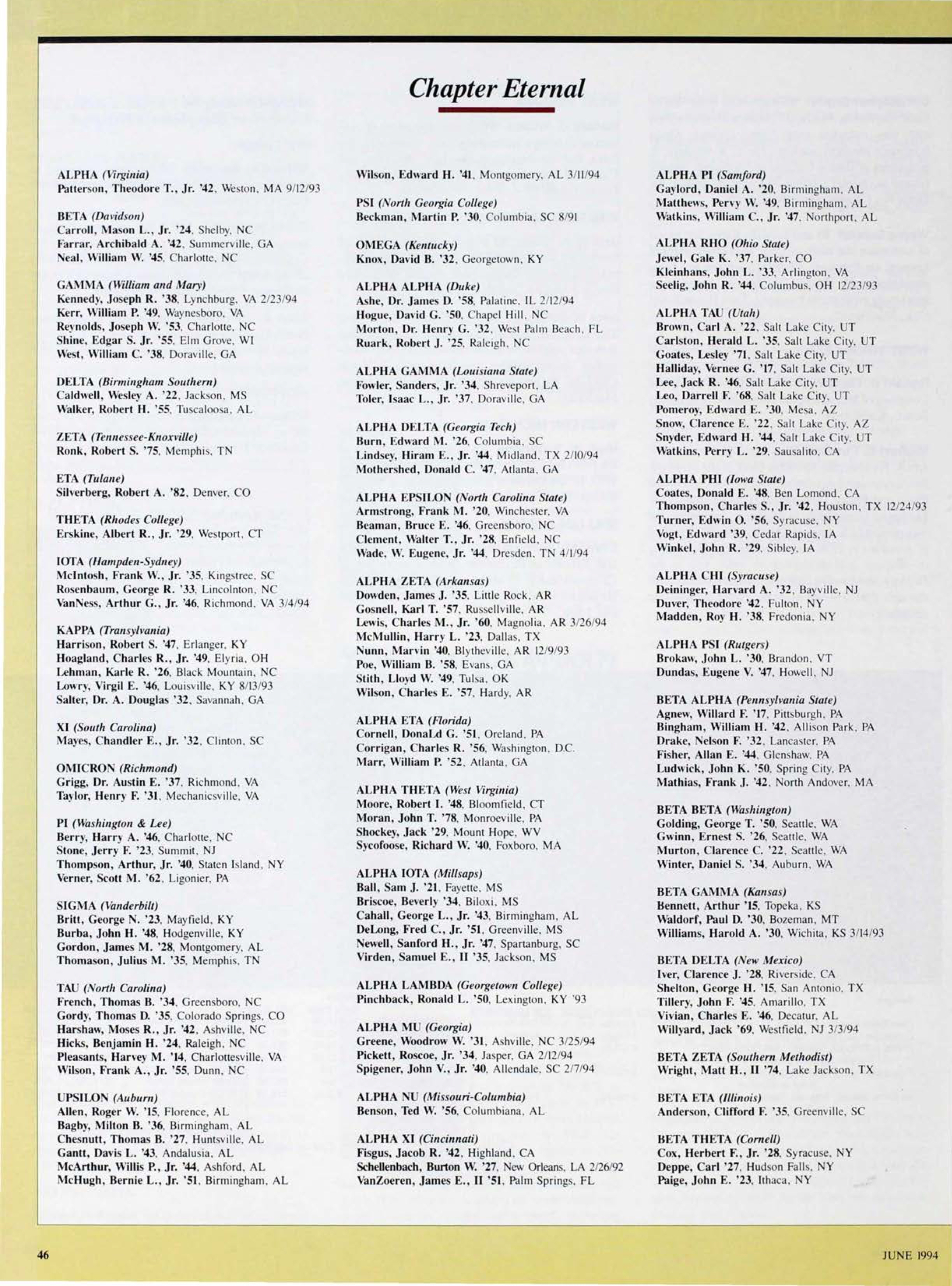 Chapter Eternal, June 1994